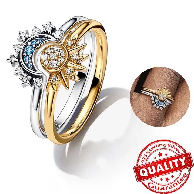 BowLift | HELIARA RING – Sterling Silver Crystal Ring with Sun & Moon Design