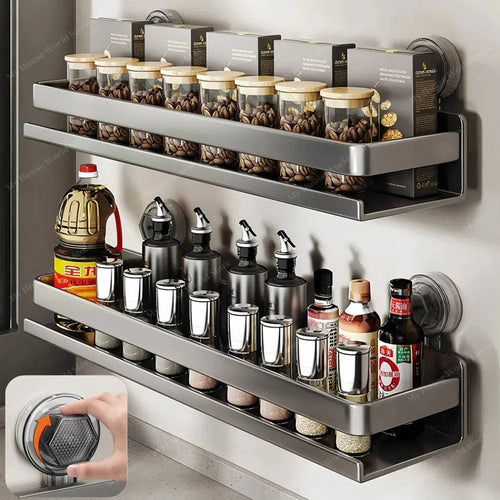 BowLift | Wall-Mounted Suction Cup Spice Rack Organizer for Kitchen Storage and Easy Access to Spices