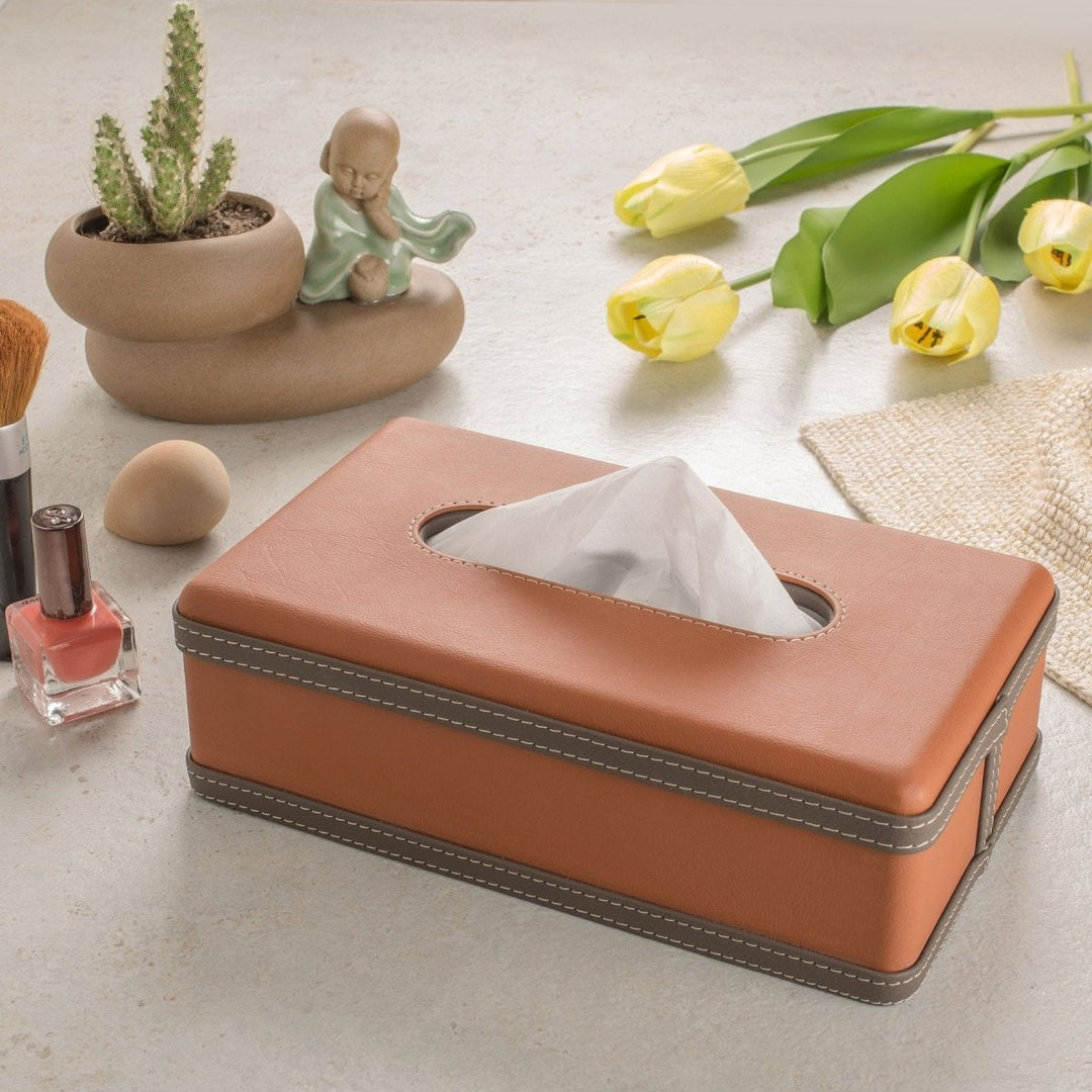 BowLift | LuxeTiera Leather Tissue Box Holder | Elegant handcrafted leatherite organizer for home, office, and car