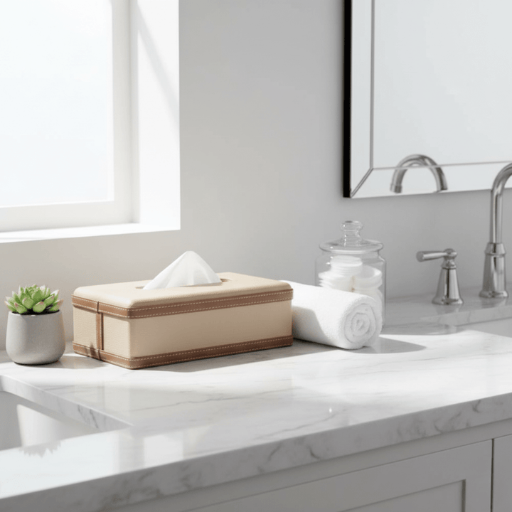 BowLift | LuxeTiera Leather Tissue Box Holder | Elegant handcrafted leatherite organizer for home, office, and car