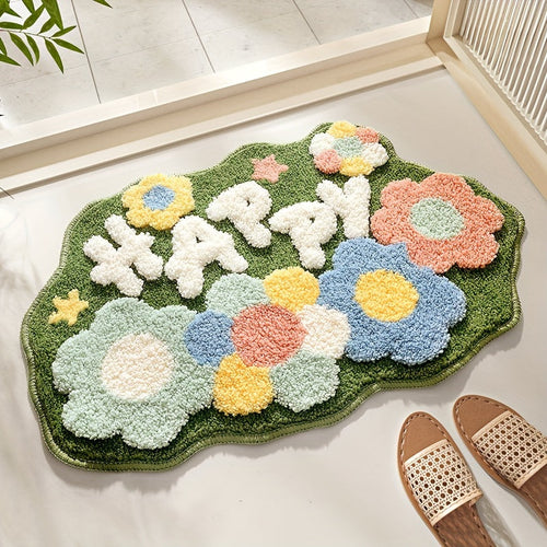 BowLift | Velvaflor Bathroom Mat Flower Pattern | Extra Soft & Non-Slip | 45x70 cm | 2 cm Thick