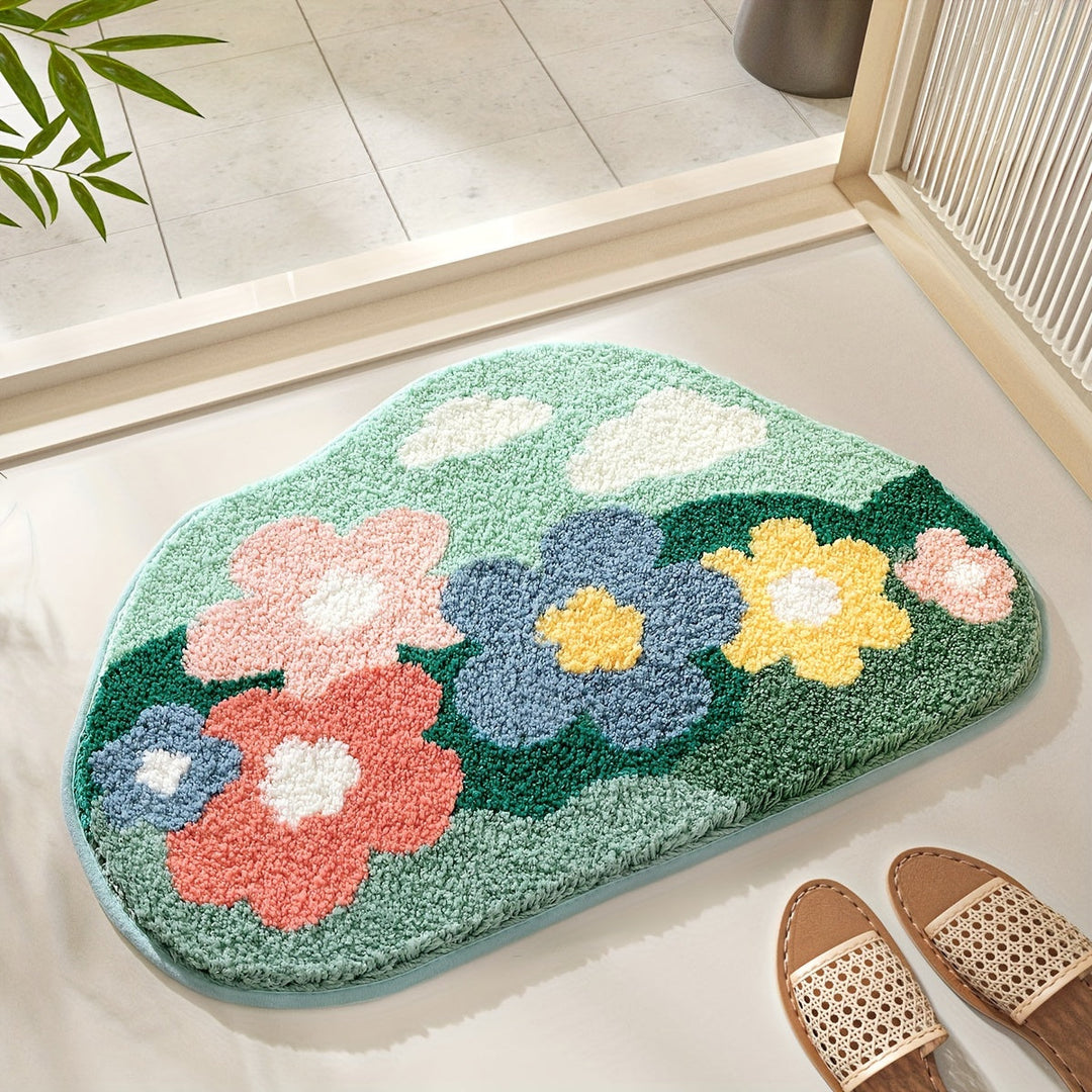 BowLift | Velvaflor Bathroom Mat Flower Pattern | Extra Soft & Non-Slip | 45x70 cm | 2 cm Thick