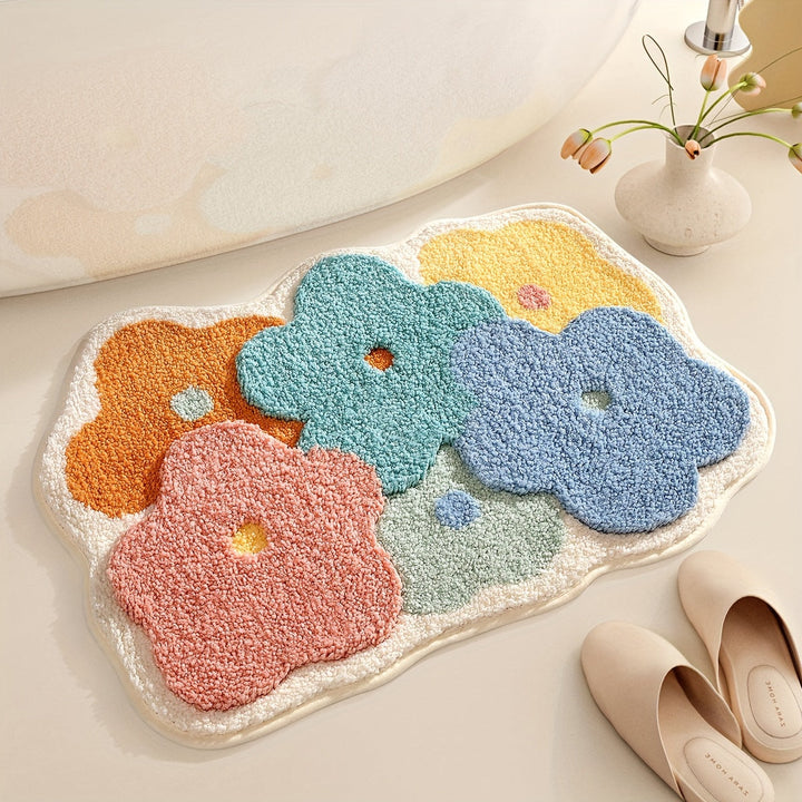 BowLift | Velvaflor Bathroom Mat Flower Pattern | Extra Soft & Non-Slip | 45x70 cm | 2 cm Thick