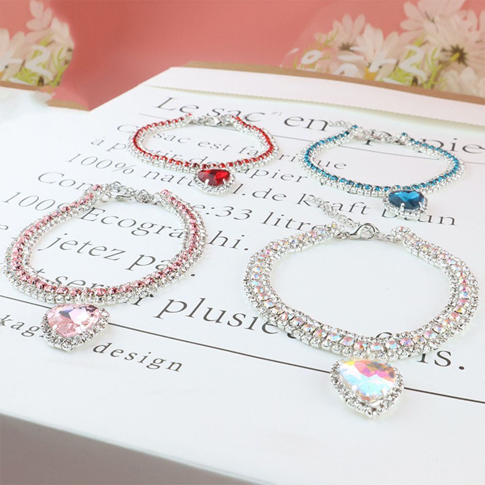 Luxury Cat | Luxury Crystal Cat Collar Heart Gemstone Pendant Reflective Bowlift