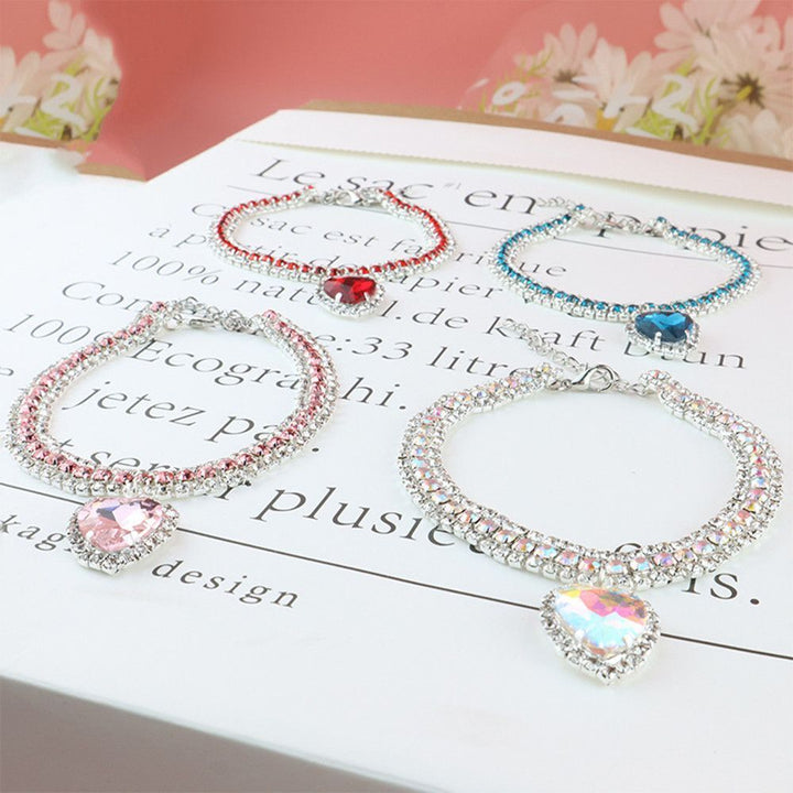 Luxury Cat | Luxury Crystal Cat Collar Heart Gemstone Pendant Reflective Bowlift