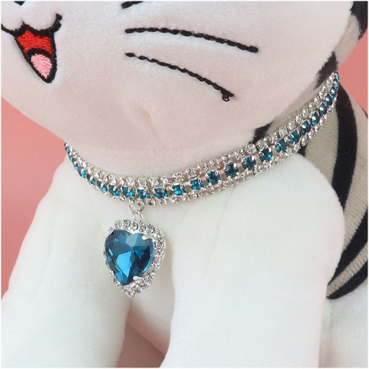 Luxury Cat | Luxury Crystal Cat Collar Heart Gemstone Pendant Reflective Bowlift
