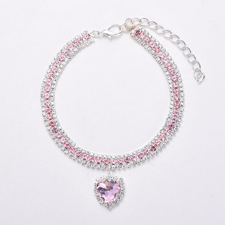 Luxury Cat | Luxury Crystal Cat Collar Heart Gemstone Pendant Reflective Bowlift