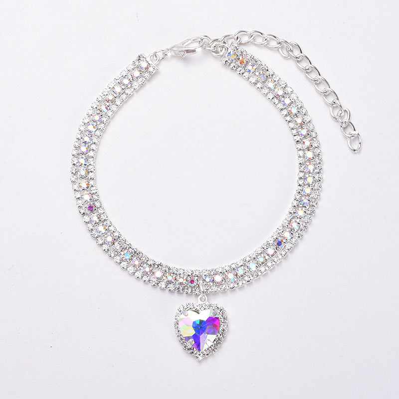 Luxury Cat | Luxury Crystal Cat Collar Heart Gemstone Pendant Reflective Bowlift