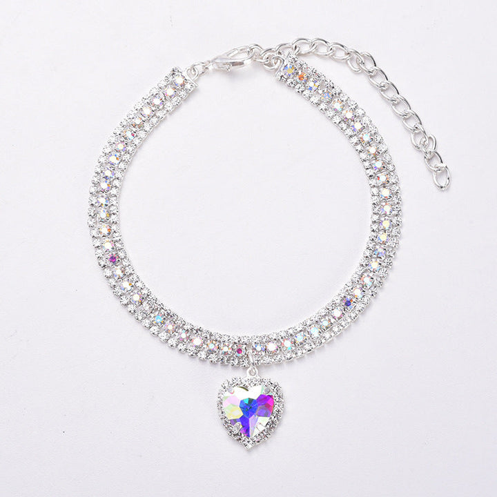 Luxury Cat | Luxury Crystal Cat Collar Heart Gemstone Pendant Reflective Bowlift