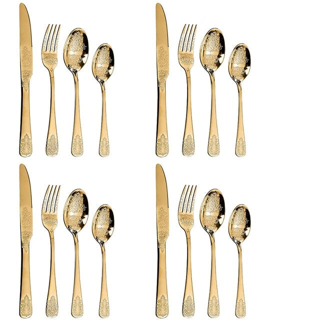 Luxury Cutlery Sets Silverware Kit Vintage Carved Tableware Set | Bowlift