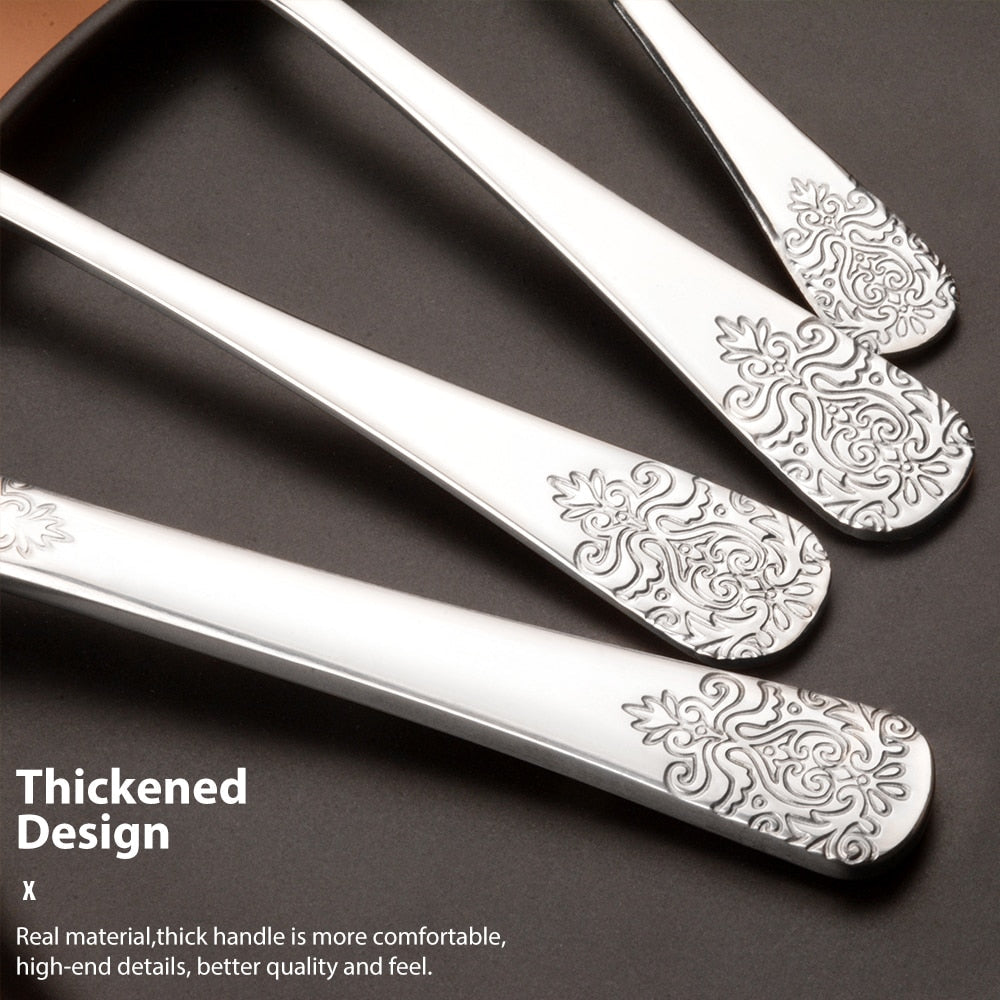 Luxury Cutlery Sets Silverware Kit Vintage Carved Tableware Set | Bowlift