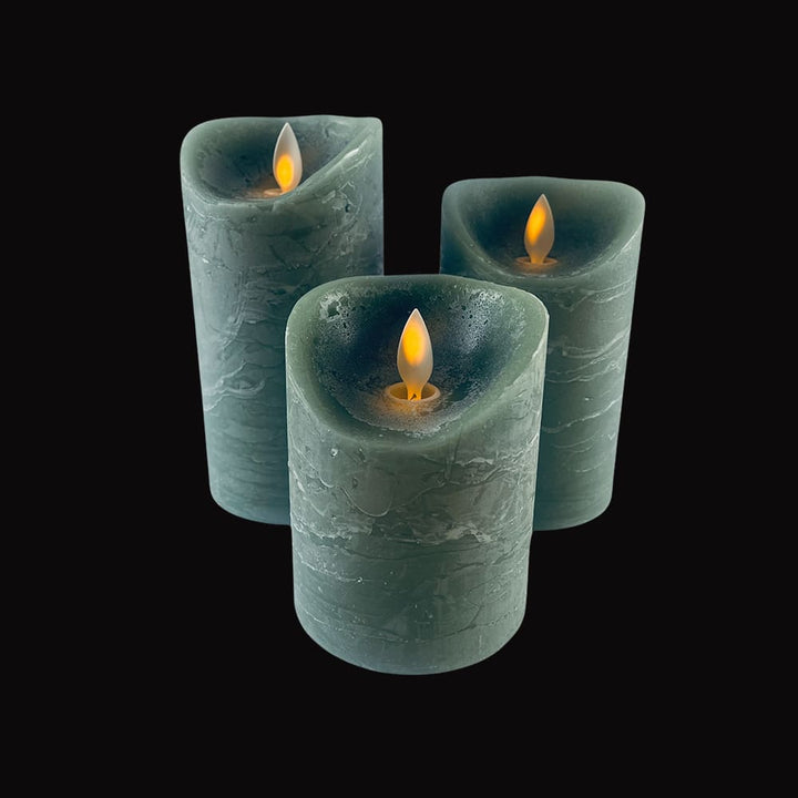LED Candle - rustic - 3 pieces - 10/12.5/15 cm - with 3D flame - (various colors) | Bowlift