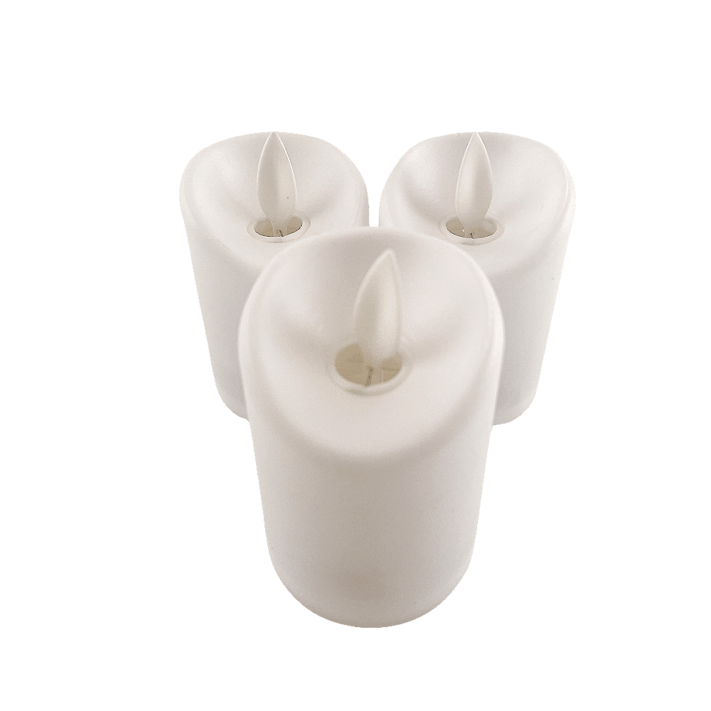 LED light white in plastic - with movable flame and remote control (3 pieces) | Bowlift