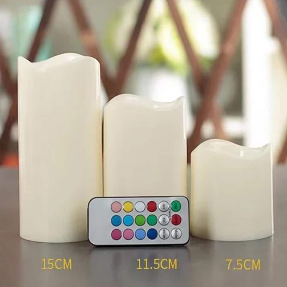 LED Candles - 3 pieces - 7.5/11.5/15 cm - with remote control - with color change | Bowlift