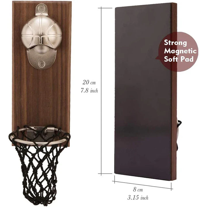 Magnetic Stainless Steel Basketball Bottle Opener Wooden Beer Opener | Bowlift