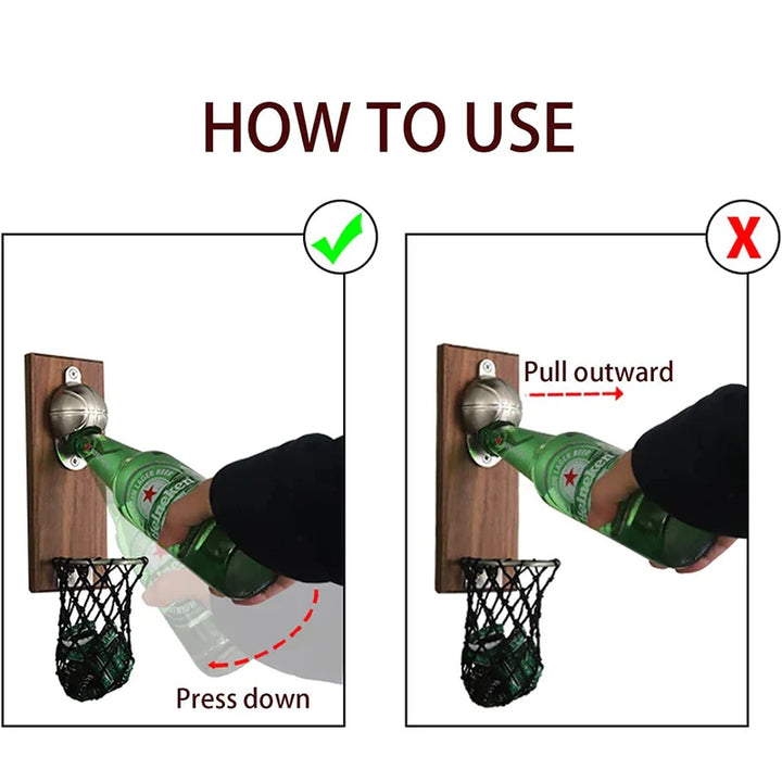 Magnetic Stainless Steel Basketball Bottle Opener Wooden Beer Opener | Bowlift
