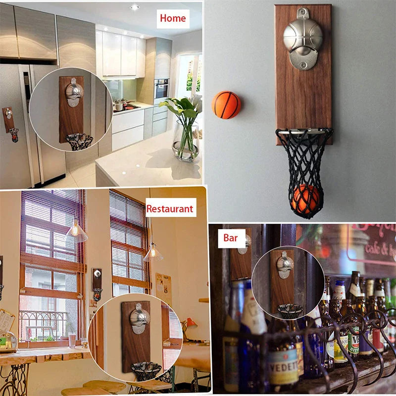 Magnetic Stainless Steel Basketball Bottle Opener Wooden Beer Opener | Bowlift