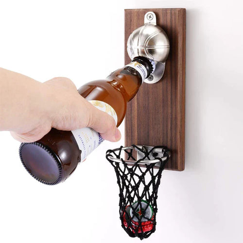 Magnetic Stainless Steel Basketball Bottle Opener Wooden Beer Opener | Bowlift