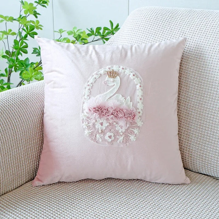 Pink Cushion Cover with Floral Pattern – Decorative Pillowcase for Living Room and Kids Room | Bowlift