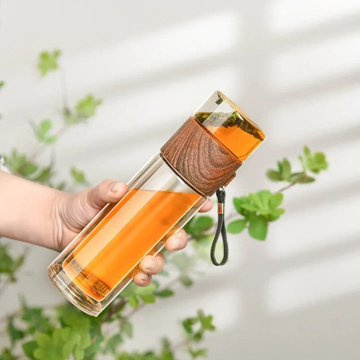 BowLift | WoodGlass Thermo – Transparent Portable Insulated Bottle with Tea Filter for Healthy Drinks On-the-Go