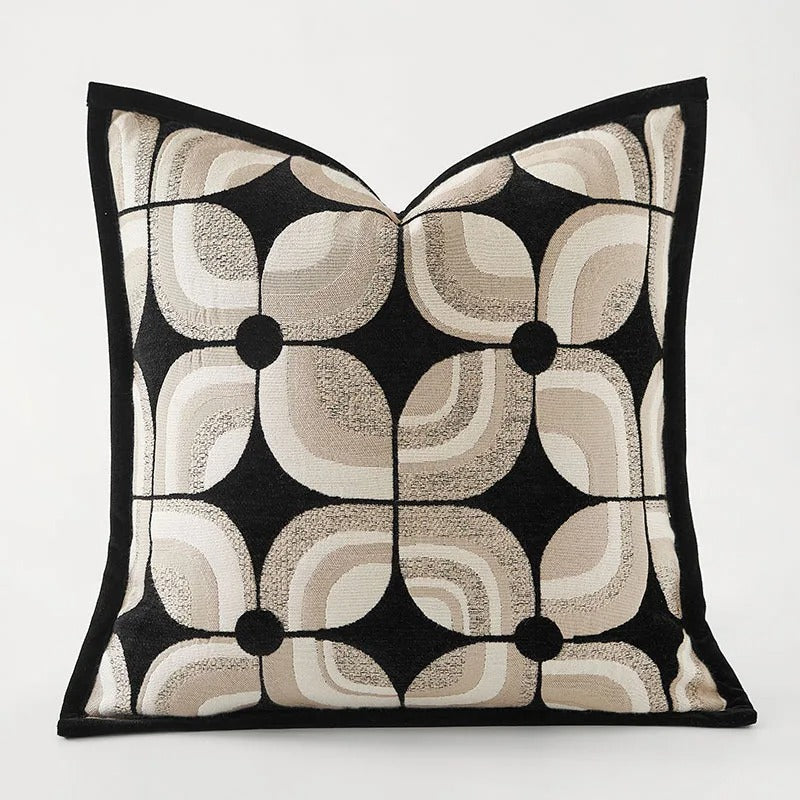 BowLift | RegalRest Sofa Cushion Cover - Geometric Cushion Cover in Black and Khaki - Modern Elegance
