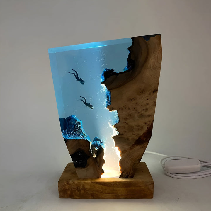 BowLift | OceanGlow Luxe Illuminating Table Lamp – Serene Epoxy Resin with USB Charging