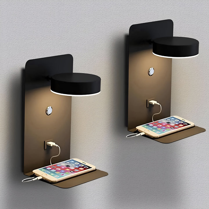 BowLift | ChargeBright Luxe LED Wall Lamp with USB Charging Port - Modern Black-White Design