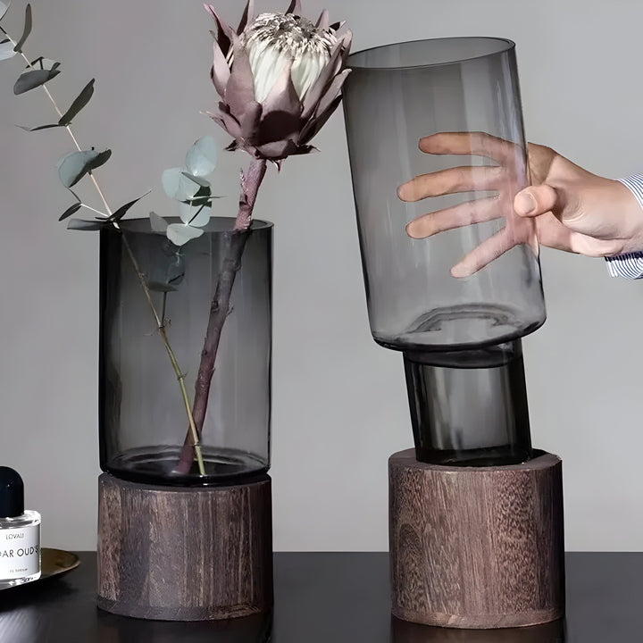 TranquilBowliftoom Vase – European Hydroponics Wood and Glass Vase | Bowlift