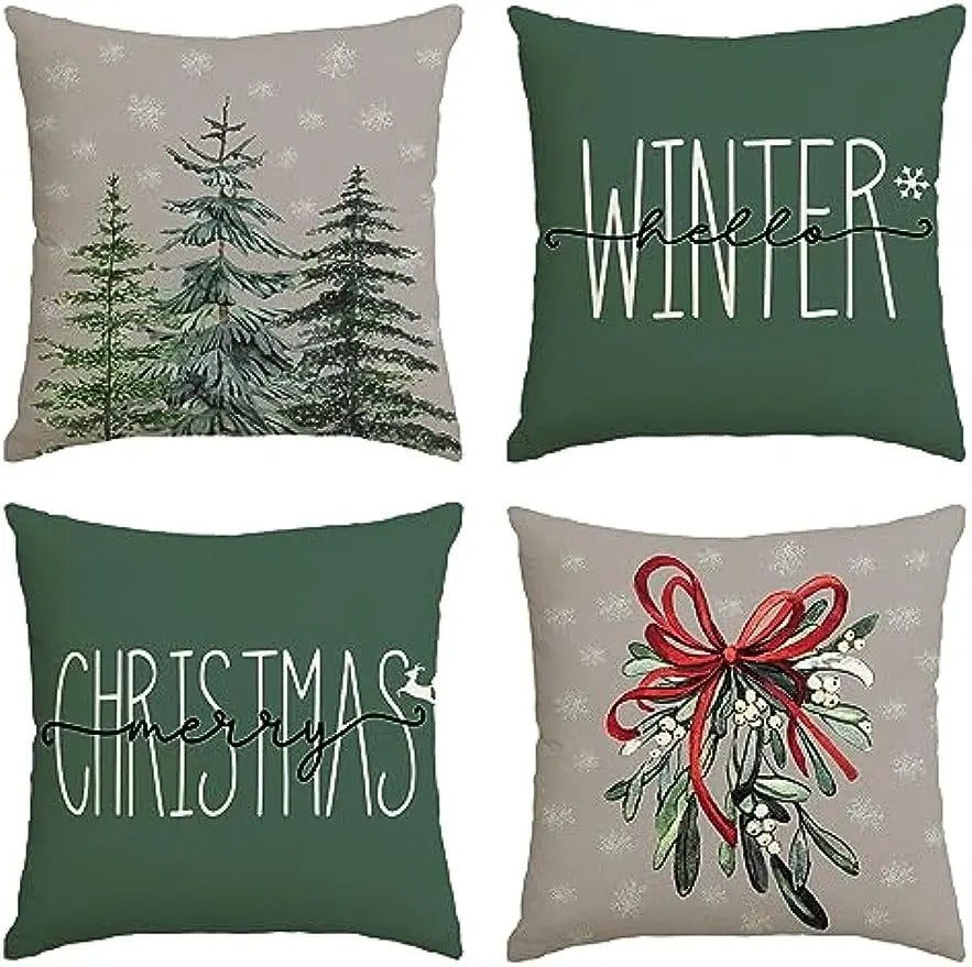 BowLift | MerryCushion – Green Cushion Cover with Festive Christmas Print 45x45 cm