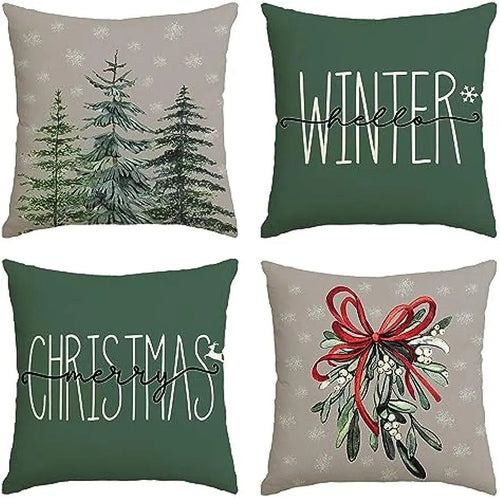 BowLift | MerryCushion – Green Cushion Cover with Festive Christmas Print 45x45 cm
