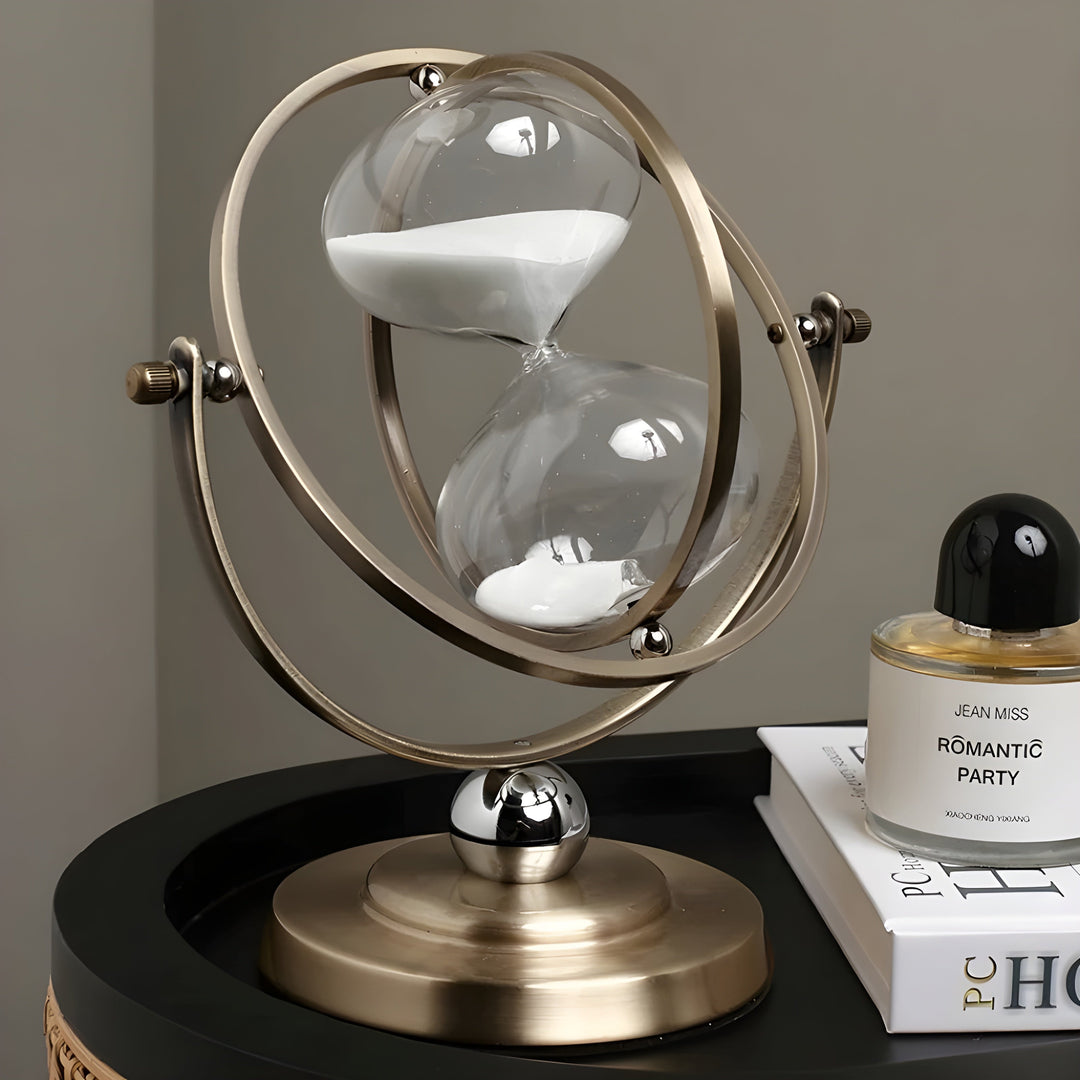 Hourglass in Globe Design – Vintage Look, Antique Style for Living Room or Office | Bowlift