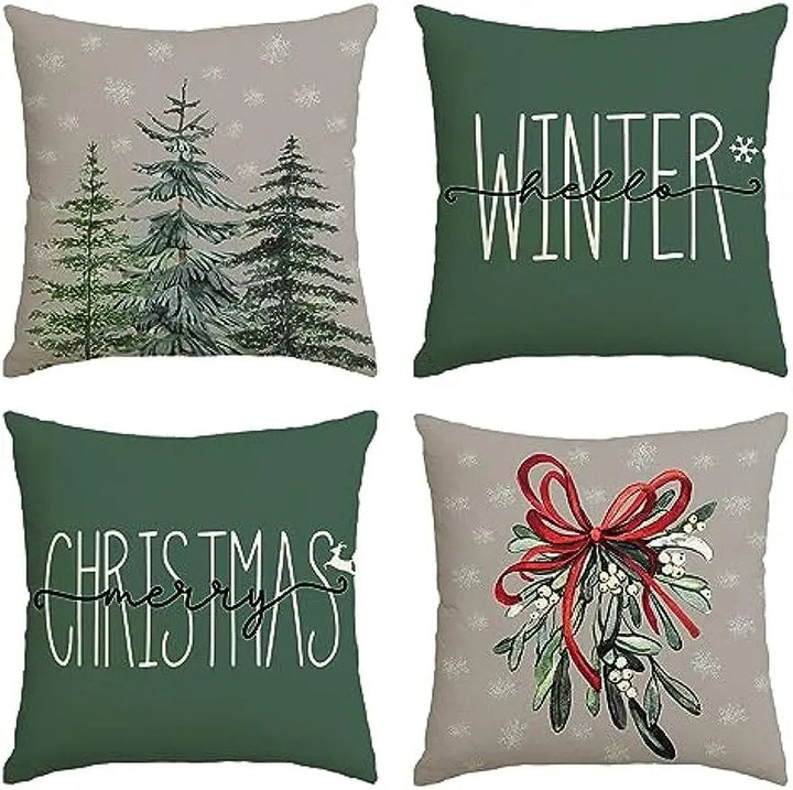 BowLift | Christmas Cushion Cover - Festive Cushion Cover with Christmas Tree and Winter Theme - Green 45x45 cm