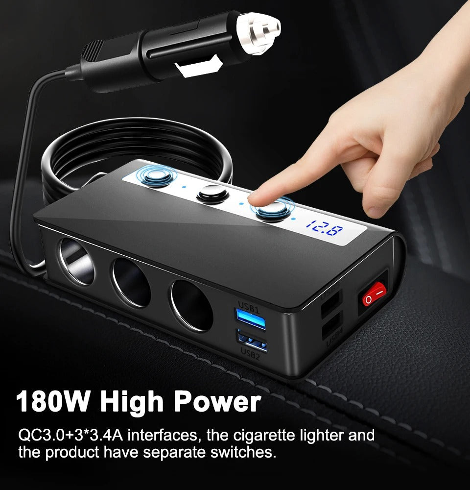 BowLift | 4-Port Car Fast Charger Adapter - Cigarette Lighter Sockets & USB Ports