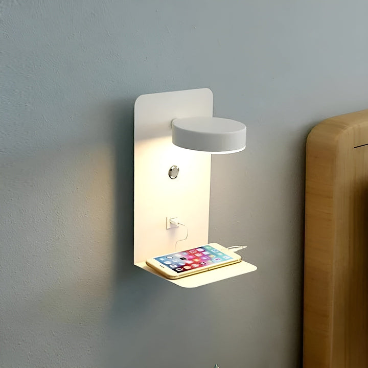 BowLift | ChargeBright Luxe LED Wall Lamp with USB Charging Port - Modern Black-White Design