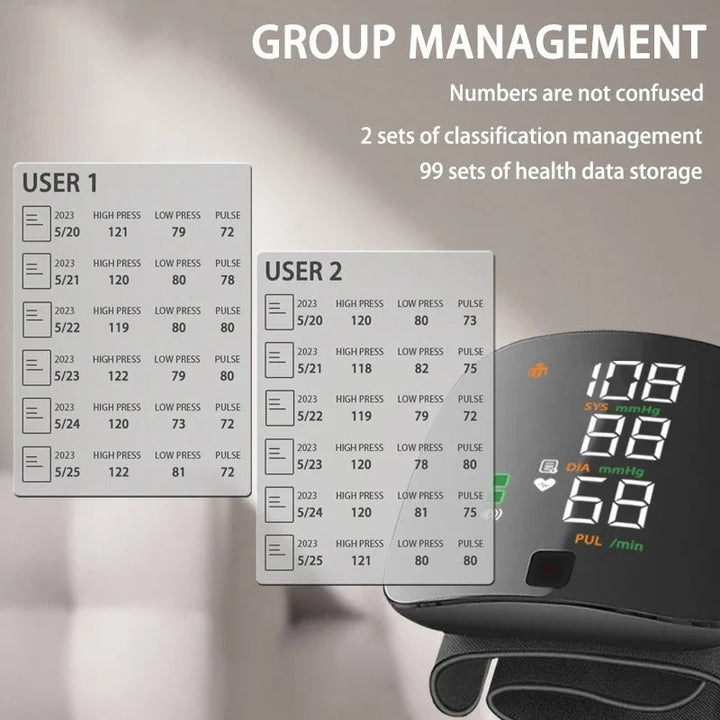 BowLift | Smart Wrist Blood Pressure Monitor – Electronic Portable Sphygmomanometer with Voice Alerts