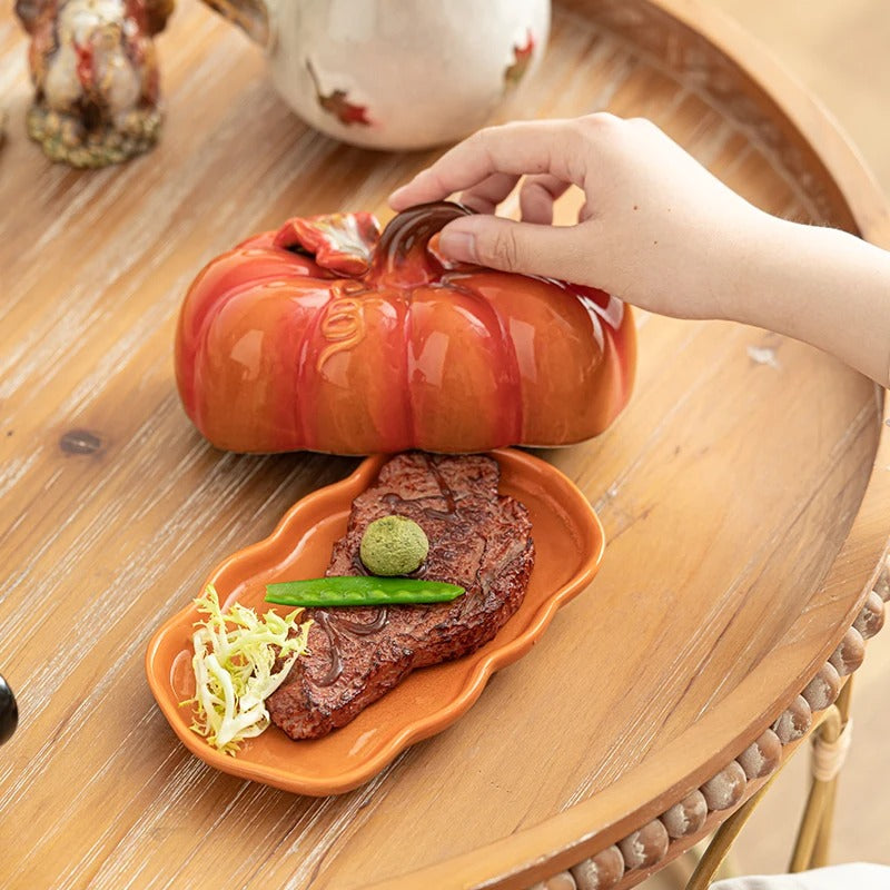 BowLift | Pumpkin-Shaped Ceramic Plate | Rustic Fall Tableware | Durable & Dishwasher Safe | PumpkinWare