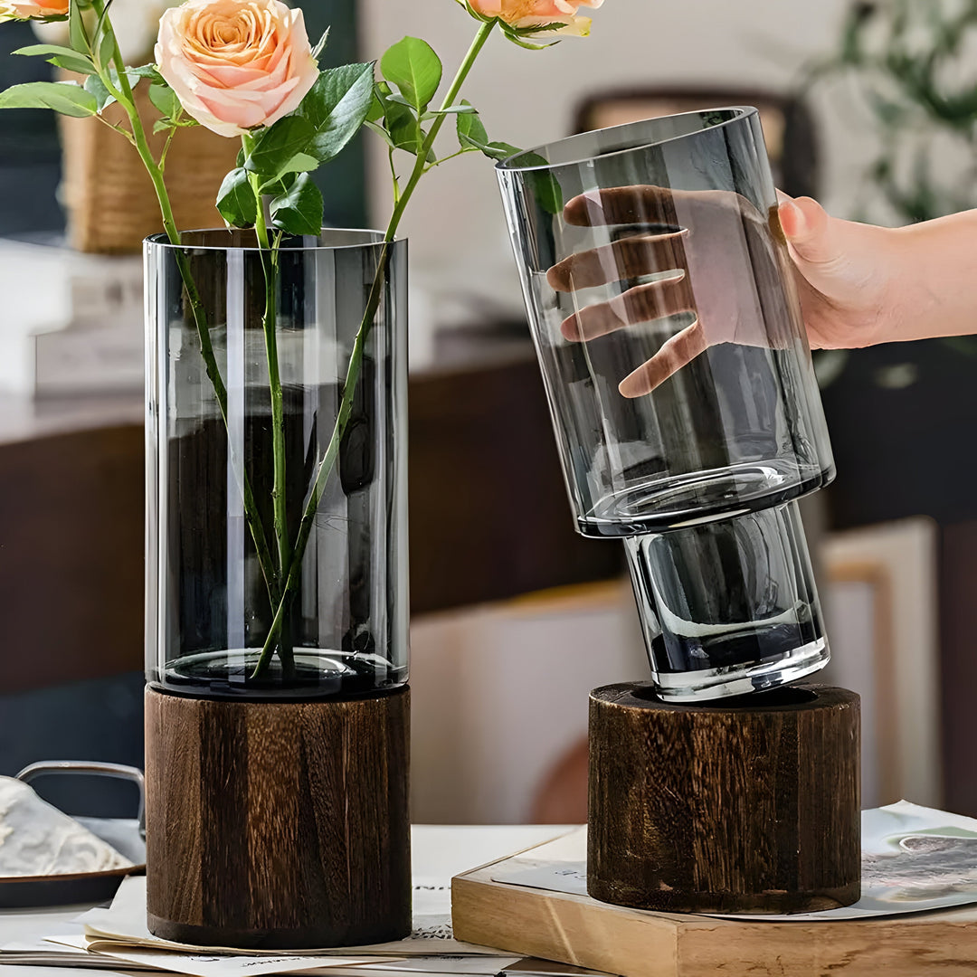 TranquilBowliftoom Vase – European Hydroponics Wood and Glass Vase | Bowlift