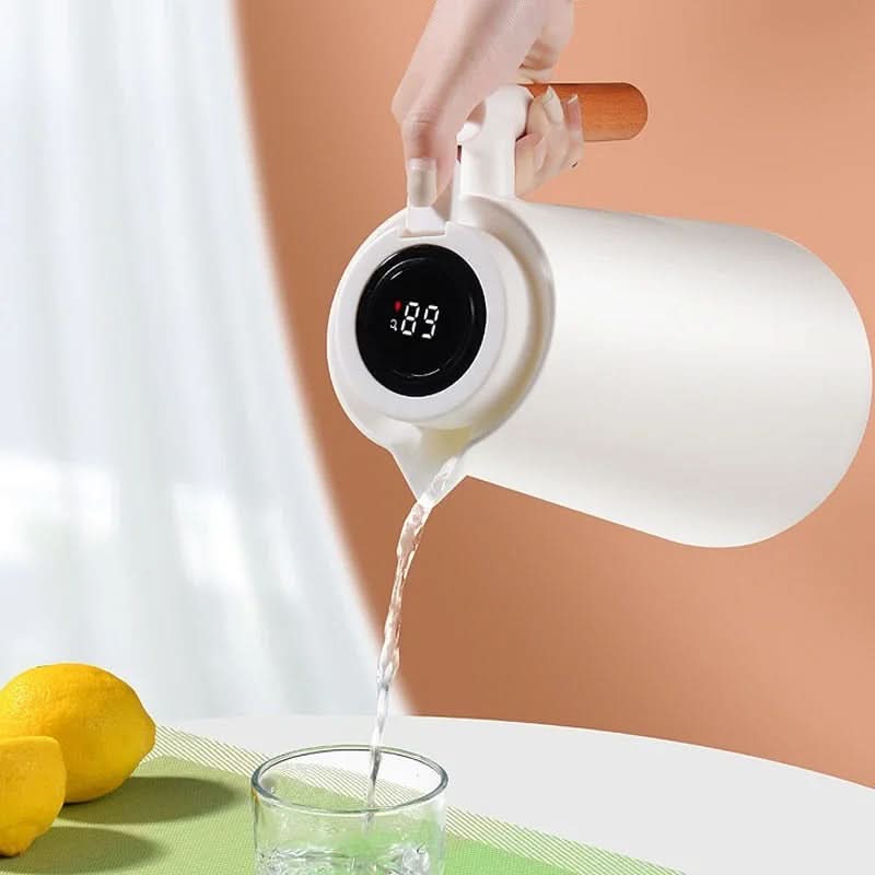 BowLift | Insulated Glass Thermo Jug – Temperature Display & Wood Handle
