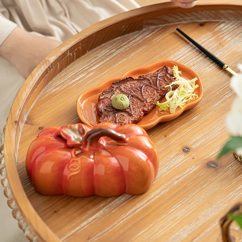 BowLift | Pumpkin-Shaped Ceramic Plate | Rustic Fall Tableware | Durable & Dishwasher Safe | PumpkinWare