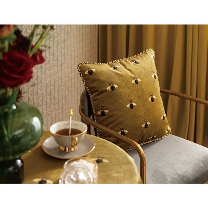 BowLift | Luxury Gold Pillow Case with Bee Print for Elegant Interiors