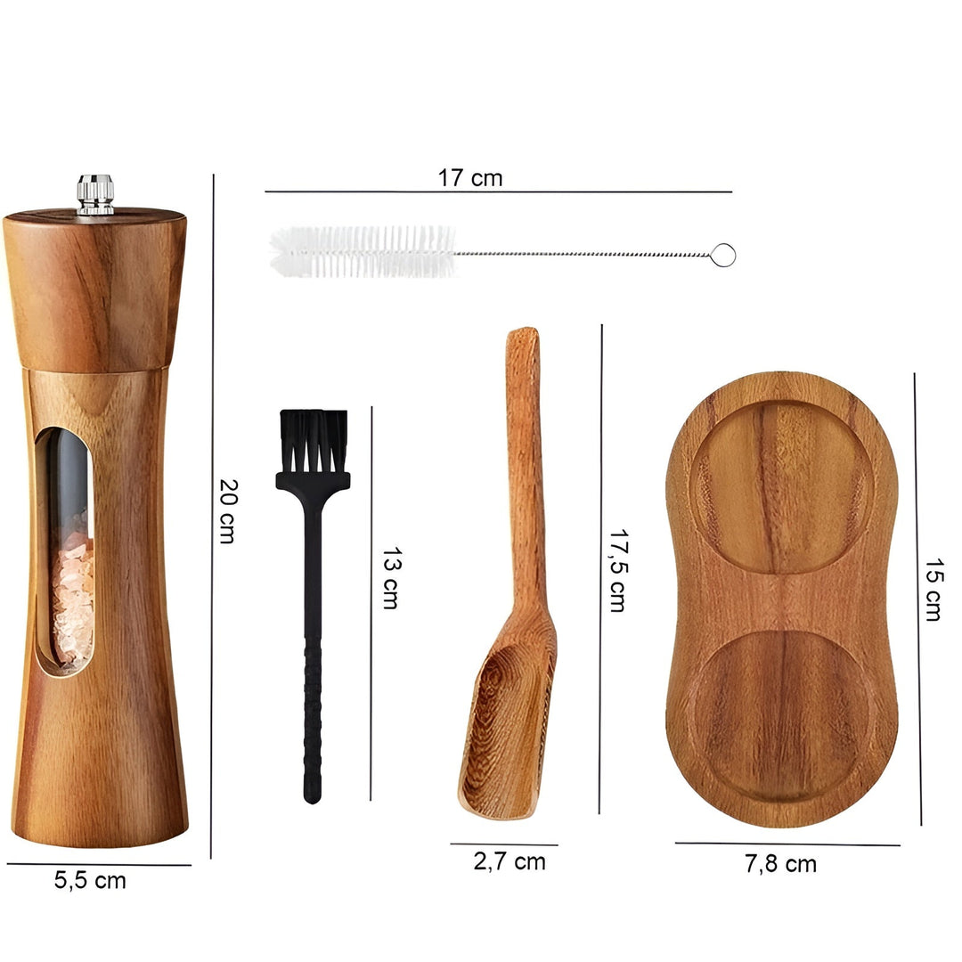 Manual salt and pepper mills – wood design with acrylic window | Set of 2 mills | Bowlift