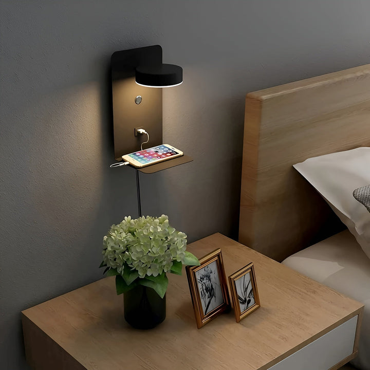 BowLift | ChargeBright Luxe LED Wall Lamp with USB Charging Port - Modern Black-White Design