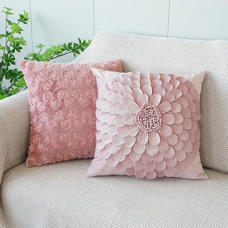 Pink Cushion Cover with Floral Pattern – Decorative Pillowcase for Living Room and Kids Room | Bowlift