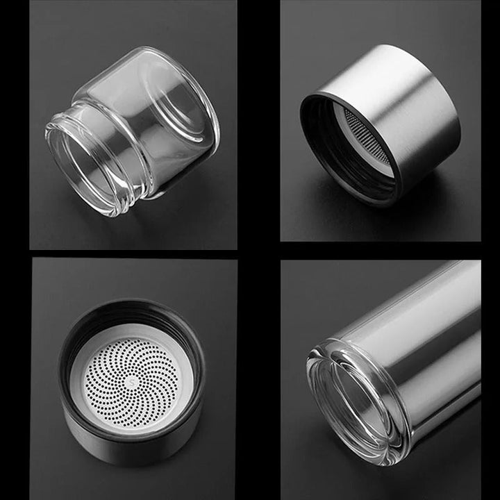 BowLift | WoodGlass Thermo – Transparent Portable Insulated Bottle with Tea Filter for Healthy Drinks On-the-Go