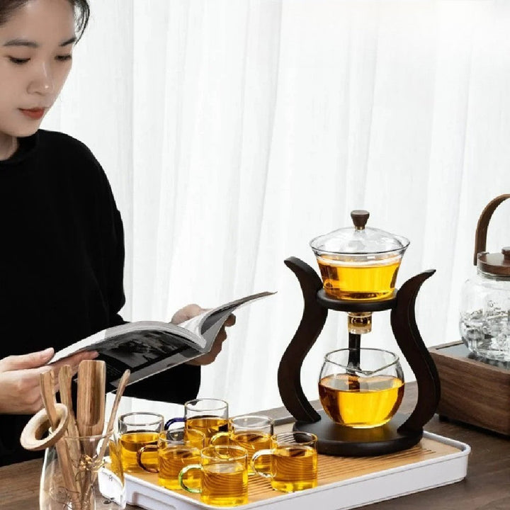 Glass Teaset with Magnetic Flow – Semi-Automatic Pot, Heat Resistant and Elegant | Bowlift