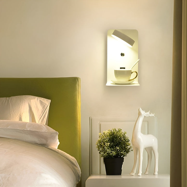 BowLift | ChargeBright Luxe LED Wall Lamp with USB Charging Port - Modern Black-White Design