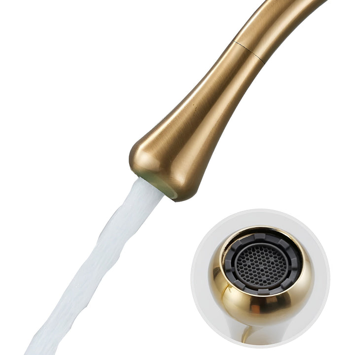 Washbasin tap in brushed look – countertop tap, hot-cold mixer, brass fitting for the living area | Bowlift