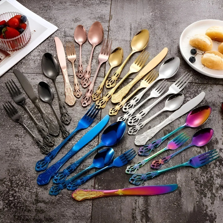 BowLift | Luxurious 24-piece Gold Cutlery Set with Elegant Embellishment