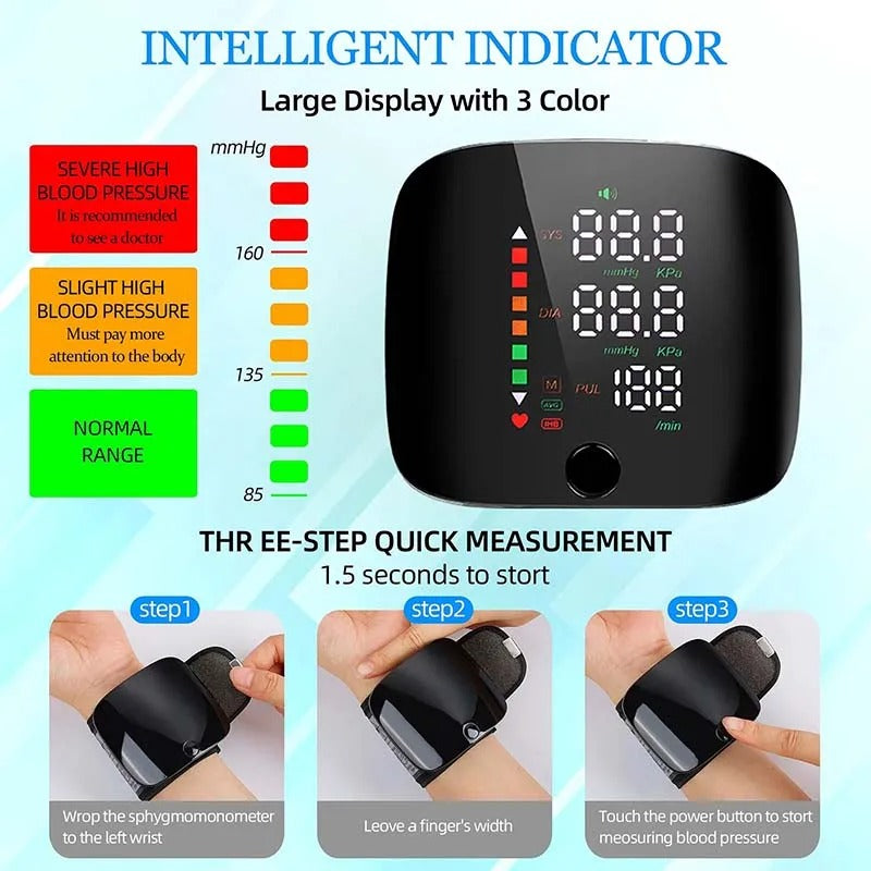 BowLift | Smart Wrist Blood Pressure Monitor – Electronic Portable Sphygmomanometer with Voice Alerts