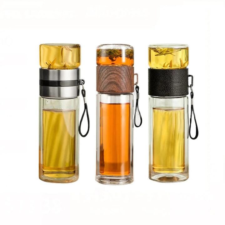 BowLift | WoodGlass Thermo – Transparent Portable Insulated Bottle with Tea Filter for Healthy Drinks On-the-Go
